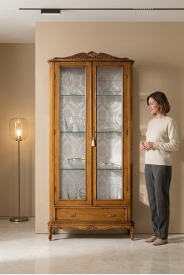 Vitrines en verre de luxe en bois marron, meubles classiques Armoire vitrine