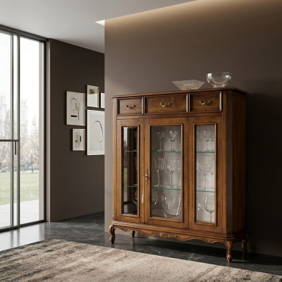 Conception de meubles classiques - Vitrine en verre brun, élégante, luxueuse et neuve.