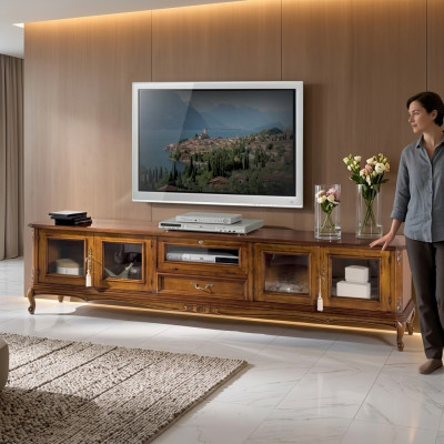 Meubles exclusifs de style classique en bois luxueux pour téléviseur.