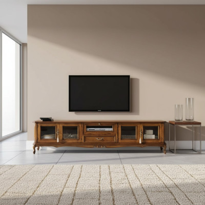 Meubles exclusifs de style classique en bois luxueux pour téléviseur.