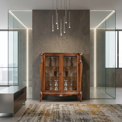 Vitrine en verre marron Buffet en bois de salle de séjour Armoires d'exposition de luxe Étagère de garde-robe