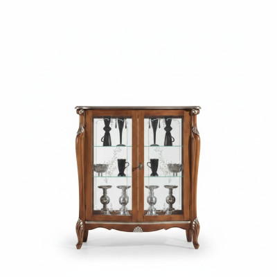 Vitrine en verre marron Buffet en bois de salle de séjour Armoires d'exposition de luxe Étagère de garde-robe