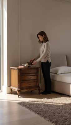 Table de chevet classique marron avec tiroirs Table de rangement Mobilier de chambre à coucher