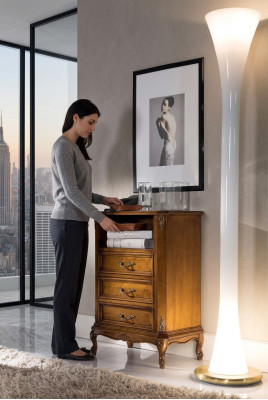 Commode classique Meuble en bois Marron Salon 3 tiroirs Lampe design