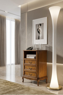 Commode classique Meuble en bois Marron Salon 3 tiroirs Lampe design