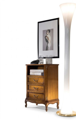 Commode classique Meuble en bois Marron Salon 3 tiroirs Lampe design