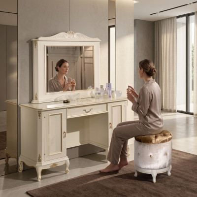 Chic commode blanche avec miroir - Ensemble de meubles classiques de commodes