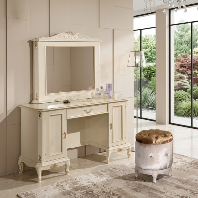 Chic commode blanche avec miroir - Ensemble de meubles classiques de commodes