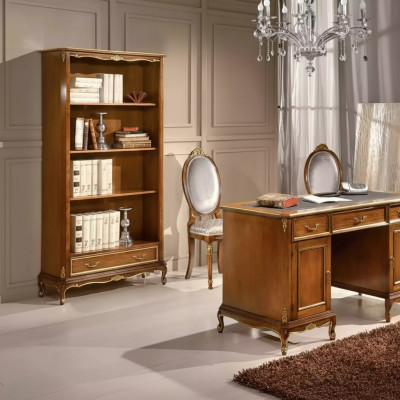 Élégant ensemble de mobilier de bureau en bois brun comprenant un bureau et une étagère pour livres, 2 pièces.