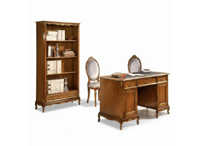 Élégant ensemble de mobilier de bureau en bois brun comprenant un bureau et une étagère pour livres, 2 pièces.
