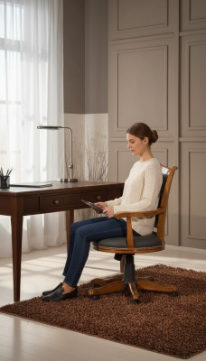 Chaise de bureau pivotante de style classique avec cadre en bois, chaise de direction moderne