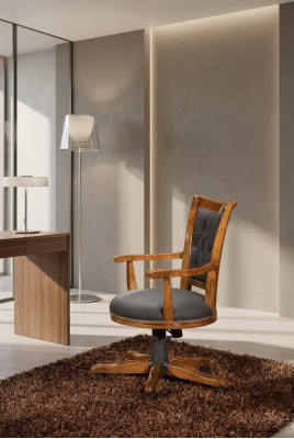 Chaise de bureau pivotante de style classique avec cadre en bois, chaise de direction moderne
