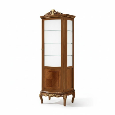 Vitrine marron classique de haute qualité avec une façade en verre, armoire en bois véritable, design de meubles