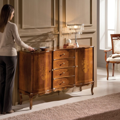Commode avec tiroirs en bois brun Bahut en bois de design de meubles Classic Commode
