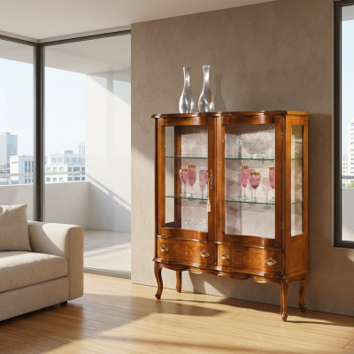 Vitrine en bois marron de luxe en verre Meuble de salon exclusif neuf