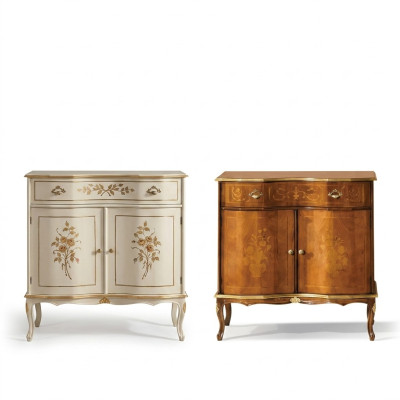 Meuble luxueux en bois brun avec lampe et tiroirs, buffet neuf