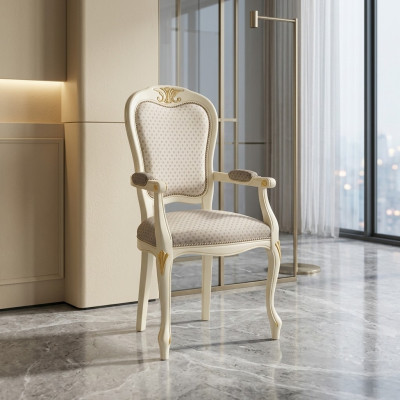 Fauteuil de luxe avec revêtement blanc et accoudoirs pour le salon.