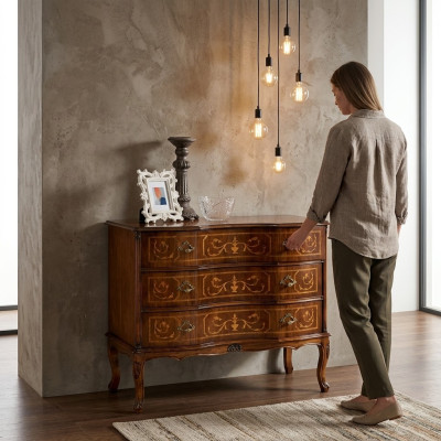 Commode classique 3 tiroirs en bois massif - Mobilier de salon au design.
