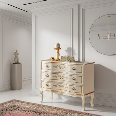 Commode classique 3 tiroirs en bois massif - Mobilier de salon au design.