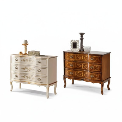 Commode classique 3 tiroirs en bois massif - Mobilier de salon au design.