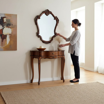 Table console marron élégante avec miroir - Ensemble de chambre classique