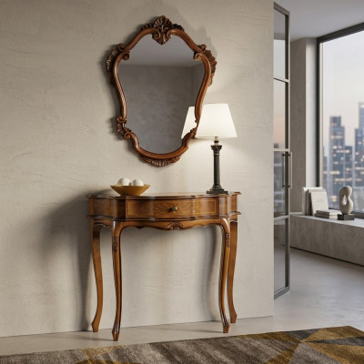 Table console marron élégante avec miroir - Ensemble de chambre classique