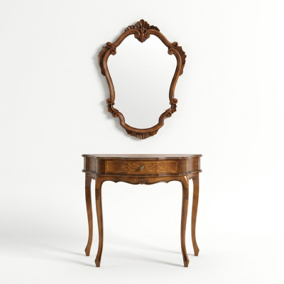 Table console marron élégante avec miroir - Ensemble de chambre classique