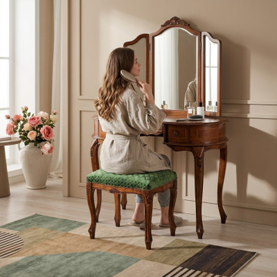 Tabouret de côté en bois classique en textile mobilier de chambre