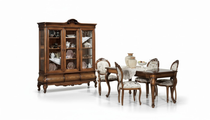 Suite de salle à manger classique Mobilier en bois Table à manger 4 chaises Vitrine 6 pièces