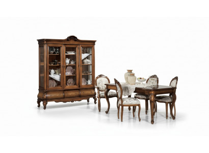Suite de salle à manger classique Mobilier en bois Table à manger 4 chaises Vitrine 6 pièces