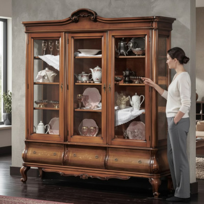 Vitrine du salon Mobilier en bois classique avec tiroirs sur mesure Vitrine
