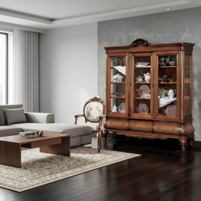 Vitrine du salon Mobilier en bois classique avec tiroirs sur mesure Vitrine