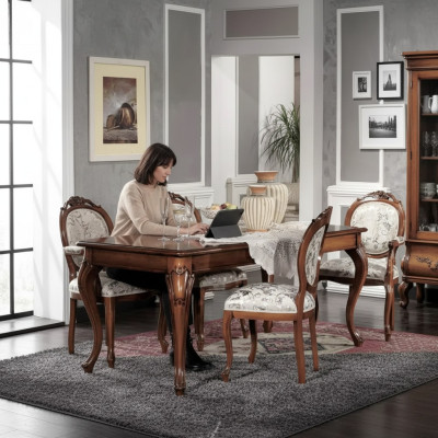 Salle à manger Mobilier Table à manger Bois massif 4x Chaises avec accoudoirs Mobilier