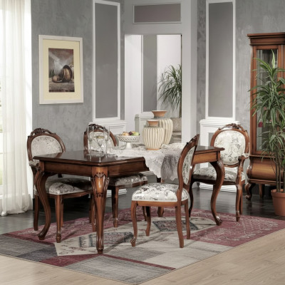 Salle à manger Mobilier Table à manger Bois massif 4x Chaises avec accoudoirs Mobilier