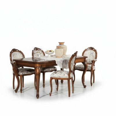 Salle à manger Mobilier Table à manger Bois massif 4x Chaises avec accoudoirs Mobilier