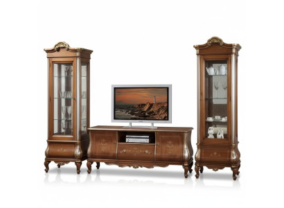 Meuble TV mural de salon classique avec 2 vitrines en bois massif Étagère TV Mobilier neuf
