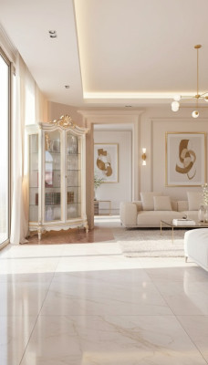 Vitrine blanche de qualité classique, nouveau meuble de luxe sur l'étagère du salon