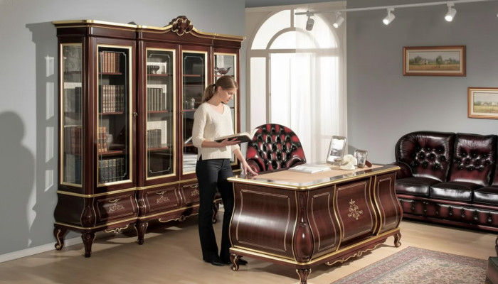 Bureau de bureau classique Bibliothèque Étagère 4 meubles en bois