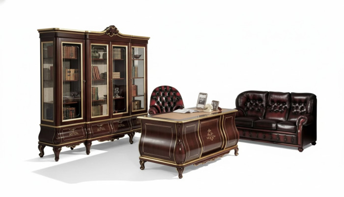 Bureau de bureau classique Bibliothèque Étagère 4 meubles en bois