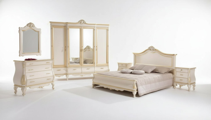 Ensemble de chambre à coucher Lit 2x Tables de chevet Armoire Garde-robe Commode Miroir