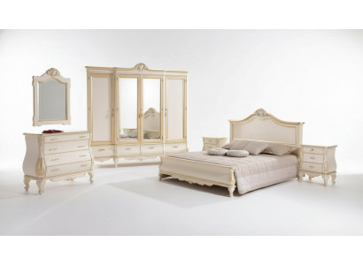 Ensemble de chambre à coucher Lit 2x Tables de chevet Armoire Garde-robe Commode Miroir