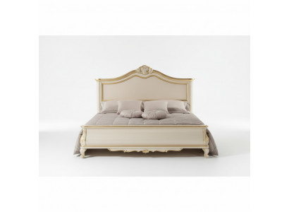 Lit double en bois, meubles de chambre de luxe au design classique beige.