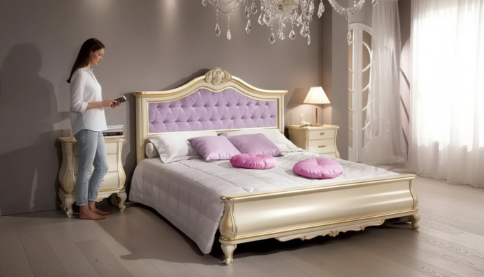 Conception de lit Lit double Chesterfield de luxe pour chambre Mobilier en bois Lit
