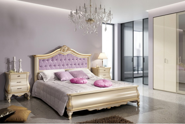 Conception de lit Lit double Chesterfield de luxe pour chambre Mobilier en bois Lit