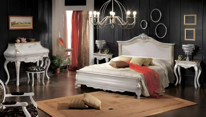 Mobilier de chambre blanc 2x Tables de chevet Coiffeuse Lit moderne 4 pièces