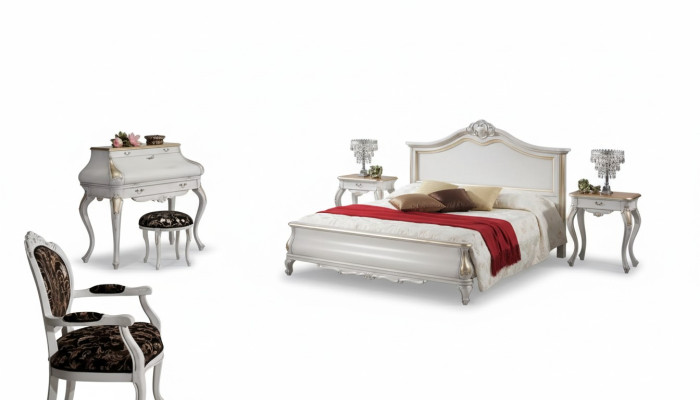 Mobilier de chambre blanc 2x Tables de chevet Coiffeuse Lit moderne 4 pièces