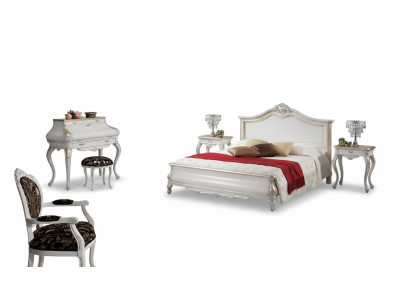 Mobilier de chambre blanc 2x Tables de chevet Coiffeuse Lit moderne 4 pièces