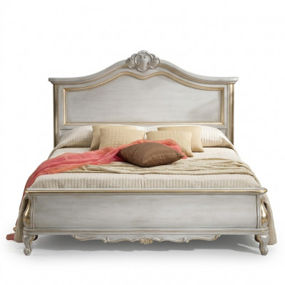 Cadre de lit double rembourré de luxe, blanc, design en bois, luxueux