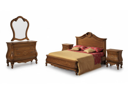 Ensemble de chambre marron Lit 2x Tables de chevet Commode Miroir Classique