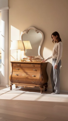 Commode de chambre avec miroir Ensemble de meubles classiques de luxe en bois 2 pièces